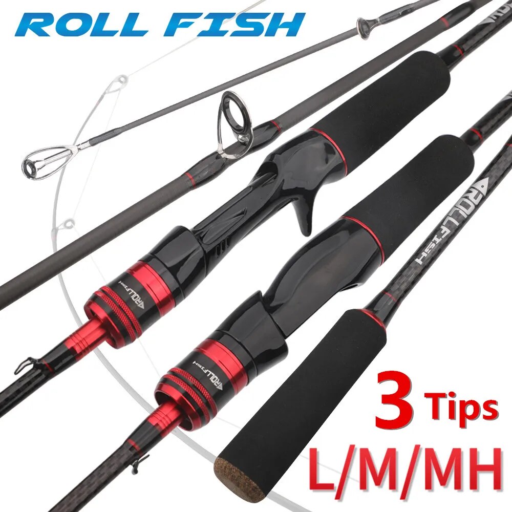 Fishing Rod Carbon Fiber - ROLLFISH 3Tips Power L/M/MH Spinning Casting